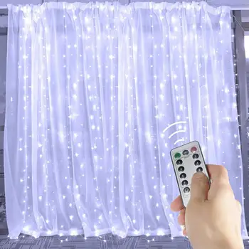 Led Luči, Zavese Ledenica 3x3M Pravljice Niz Luči USB, ki Upravlja z Remote &Časovnik Notranja zunanja luč za Okna poroko dekor