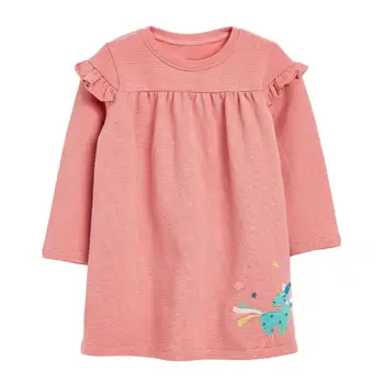Malo maven otroci dekleta blagovne znamke jeseni otroška obleka dojencek dekliška oblačila, Bombaž roza malčka živali aplicirano punca obleke S0846