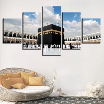 Sodobno Tiskanje Okvir Platno Slike 5 Kosov Masjid Al-Haram Krajine, Plakati, Slike Modularni Soba Dekor Doma Wall Art