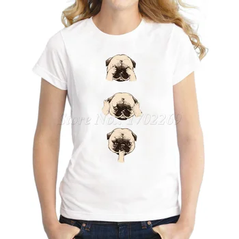 Vroče prodajo fashion Pug ženske smešno t-shirt kratek rokav lady priložnostne vrhovi živali pes pug tiskana novost kul tee