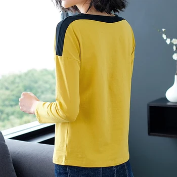 Shintimes 2019 Jeseni Plus Velikost Bluzo Žensk O-Vratu Oblačila korejski Mozaik Womens Vrhovi In Bluze z Dolgimi Rokavi Camisas Mujer
