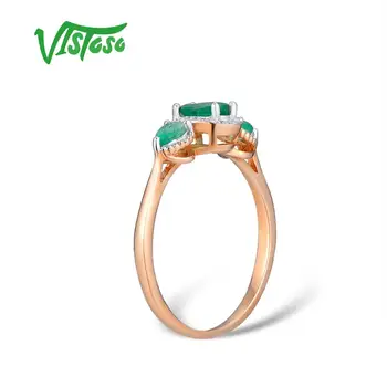 VISTOSO Zlata prstana Za Ženske Resnično 14K 585 Rose Gold Ring Čarobno Smaragdno Peneče Diamant Udejstvovanje Obletnico Fine Nakit