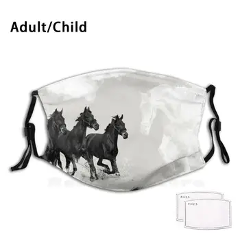 Bohemian Divji Konj Črne In Sive Odrasle Otroke Proti Prahu Pm2.5 Filter Diy Masko Konj Konj, Divje Konje Nevtralno Sivo Črna