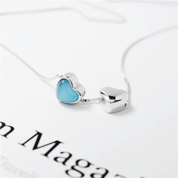Olevo (olevo) nov izdelek trend 925 sterling silver blue opal dvojno srce ogrlico, obesek, žensko ročno izdelane dame, dekleta studen