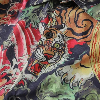 Tiger retro tiskanja Hawaiian majica moška stranka plaža počitnice priložnostne dolgo sleeved majico vrhovi ulične modi Harajuku vrhovi
