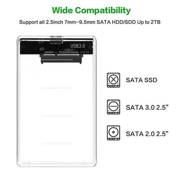 Najnovejši 5 Gbps Polje Trdi Disk, Ohišje Podporo 2TB UASP Protokol Pregleden 2.5-Palčni HDD SSD Primeru, Sata, USB 3.0 Adapter Brezplačno