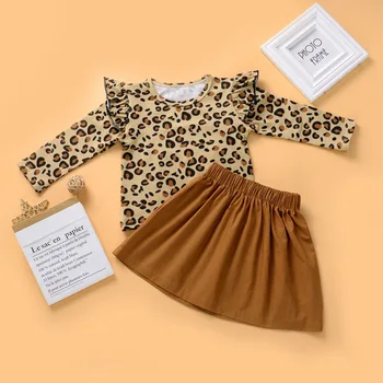 2Pcs Otroci Baby Dekle Oblačila, ki Leopard Tiskanja Priložnostne Dolg Rokav T shirt Vrhovi Krilo 2pcs Stranka Obleke Pomlad Jesen bo Ustrezala 1-4Y