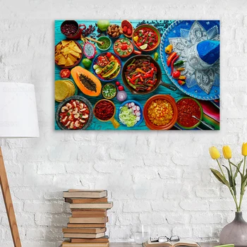 Mehiško Hrano Mix Platno Slikarstvo Lepo Barvo Mehika Hrane Ozadje za Kuhinjo Wall Art Dekor Darilo