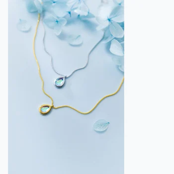 Občutljivo Na Debelo Japonska Koreja Slog 925 Sterling Silver Fashion Sladko Lepa Waterdrop Opal Obeski Ogrlica Za Ženske, Nakit