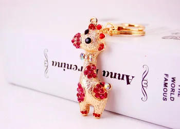 Moda 2020 Nove Rdeče Žirafa Kristalno KeyChains Key Ring Ženske Srčkan Živali Ključnih Verige Ženske Vrečko Čar Visoke Kakovosti