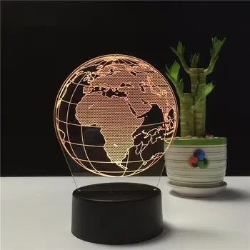 Ustvarjalne Zemlji Svetu 3D Holograma akril 7 Barvo Postelji Spalnica Lučka Luz De LED Lučka USB Noč Svetlobe Decoracao Casa Lampka