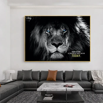 Črna Lions Pismo Navdih Umetniško Platno Slikarstvo Živali Motivacijske Ponudbo, Plakati, Tiskanje Wall Art Slike za dnevno Sobo
