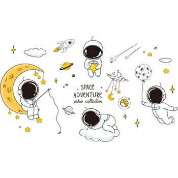 Astronavti Vesolje, Planeti Stenske Nalepke DIY Risanka Otrok Nalepke za Otroke Sobe, Otroška Soba Dekoracijo