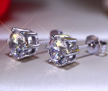 YANHUI Klasičnih Preprosto Trdno 925 Srebrni Uhani Luksuzni 8 mm 2.0 ct Lab Diamant Uhani za Ženske Srebro 925 Nakit Dekle Darilo E040
