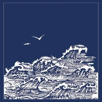 Zavese Seascape z Belo Obris Valov in Galebi na Mornarsko Modro Ozadje Slika Tiskanja