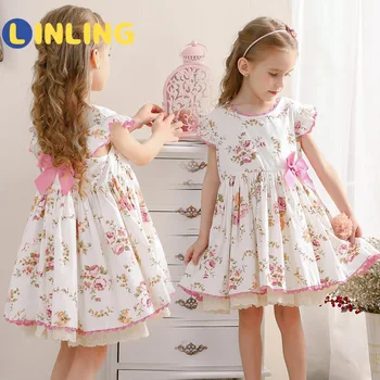 LINLING v španskem Slogu Otroci Sweet Oblačenja Cvetlični Lolita Lok Cvjetnim Tiskanja, Classic, Retro Ruffles Stranka Otroci Luštna Punca Obleko P441