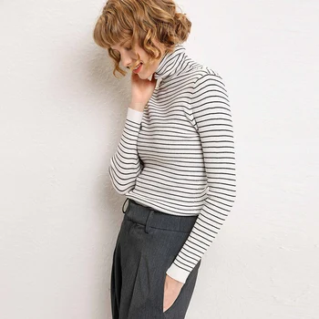 BARESKIY2019 jesen in zimo, ženske pletene turtleneck pulover priložnostne mehko striped majica fashion Slim ženske stretch puloverju