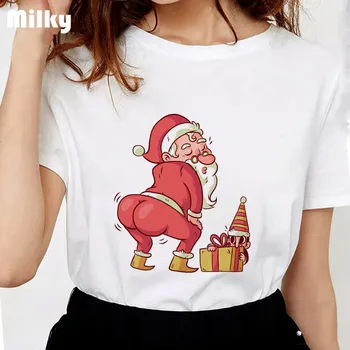 Santa Claus Majica s kratkimi rokavi Ženske Smešno Vrhovi mehko TShirts Modi Božič Tshirt Moda Graphic Tee Ženske Plus velikost tshirt ženske