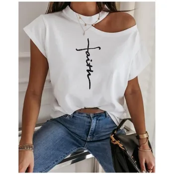 Dekleta Tshirt Off Ramenski Kratkimi Rokavi Belo Tiskanje Ženske Tshirts Povodcem 2020 Poletje Moda Priložnostne Majice Zgornji Deli Oblacil Ženske