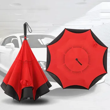 Zložljivi smer dežnik dvojno obrnjen C holding nosilec moški in ženski rainproof windproof vozni smeri dežnik
