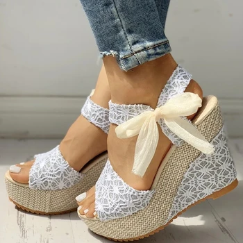 Nove ženske poletne sandale klini motnega peep toe ženske čevlje čipke platformo moda priložnostne plaži, dame sandale plus velikost nova