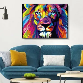 40X50CM Okvir DIY Barvanje Z Številkami Kompleti Pisane Lions Živali, Ročno Poslikane Oljne Barve Z Številk Za Dom Decor Art