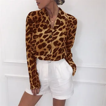 ženske obleke 2021 dolg rokav leopard tiskanja šifon bluzo ženske majice plus velikost dame vrhovi womens vrhovi in bluze 3434 50