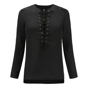 Nov Evropski stil svoboden dolgimi rokavi ženske bluze priložnostne ulica nosil črno šifon bluzo za dekle ženske 80393#