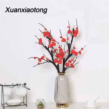 Xuanxiaotong 85 cm Rdeča Plum Blossom Umetno Cvetje Podružnice za Zimo Doma Dekor Poročni Venec Dekoracijo Svile Cvet