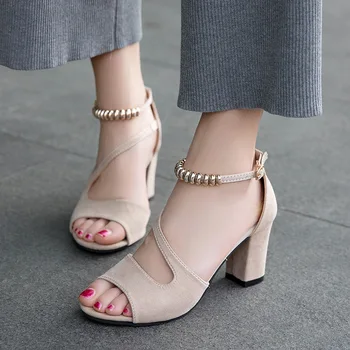 XDA 2019 moda pomlad poletje seksi ribe usta votlih Roman sandali debelo z besedo, s kovino beaded visokih petah ženski sandali