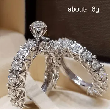 Eleganten krog engagement ring set klasičnih krog cut kristalno poročni nakit razkošje darilo