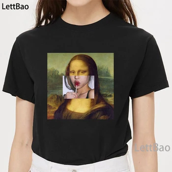 Humoreska Mona Lisa Van Gogh Ženske T-shirt Van Gogh Umetnosti Vrh Ženske Letnik Harajuku ženska Oblačila Ulzzang Žensk Poletje Vrhovi
