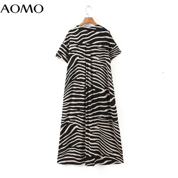 AOMO 2020 moda za ženske živali tiskanja poletje obleko svoboden kratkimi rokavi ženske midi obleko HY225A