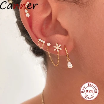 CANNER 925 Sterling Srebro Earringsgeometry cvetje, rastline Verige tassel Eno crystal Uhani Za Ženske Stranka Srebrni Nakit