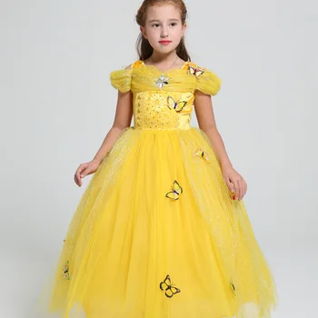 Otrok Summer Party Dress off Ramenski Buttiflies Pritrjena Princesa Lepotica in Zver Zgleduje Princesa Belle Kostum za Dekle