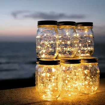 20 LED Sončne Pravljice Božič Luči Lučka Mason Jar 2M Toplo Bele Luči Visi Svetilka Terasi Vrt Dekor