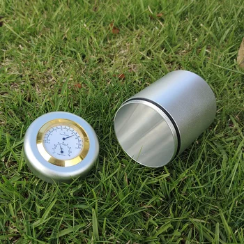 Zrak Obrti Aluminij Metal Shranjevanje Robo Kozarec Z Termometer & Higrometer Nepredušno Dokaz Za Shranjevanje Posode Pill Box Primeru