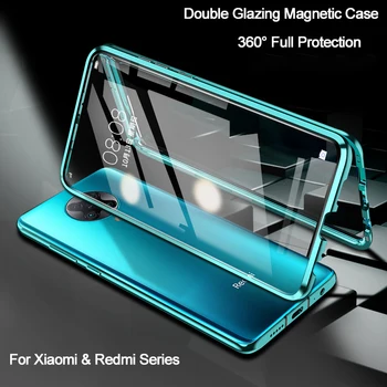 Dvojni Stranski Magnetni Kovinski kovček Za Redmi K30 Opomba 8 7 Pro 9S 8T 9A Za Xiaomi Mi 10 9 Lite 9T POCO X3 NFC F1 F2 Pro steklen Pokrov
