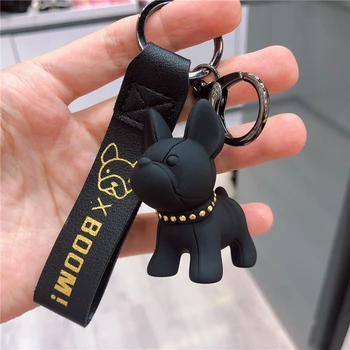 Moda francoski Punk Buldog Keychain PU Usnje Pes Keychains Za Ženske Vrečko Čar Trinket Moških Avto Ključ Obroč Ključnih Verige Nakit