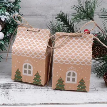 30 kos Božič Kraft Papir za Bonbone, Škatle Luštna Majhna Hiša Risanka Stranka Zaloge Čokolade Vrečko Darilo Posodo Pakiranje Polje
