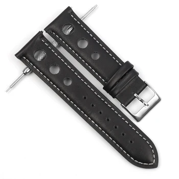 Pravega Usnja, Ročno Letnik manžeta Watch Trak Pasu 18 mm 20 mm 22 mm Moških Watchband Votlih Dihanje Black Watchstrap