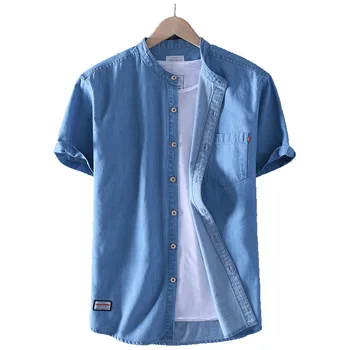 Priložnostne Bombaž Poletje Traper Majica Plus Velikost Majice za Moške Obleke korejski Letnik Kratek Rokav DLLZJNZ01