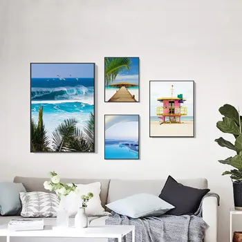 Plakat Modro Morje, Bazen Zeleno Tropsko Drevo Palme, Plaže Avtobus Sodobne Seascape Platno Slikarstvo Sliko Natisniti Doma Wall Art Okras