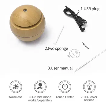 Električni Vlažilnik Bistvene Aroma Olja Difuzor Ultrazvočno Lesa Zrn Zraka Vlažilnik USB Mini Megle Maker LED Luč Za Dom