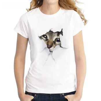 Čar 3D mačka vzorec priložnostne Harajuku ženski ženski poletni kratki rokavi T-shirt priložnostne krog vratu tovarne neposredne prodaje