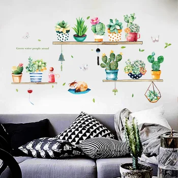 Lončnice kaktus Stenske Nalepke, spalnica, dnevna soba, TV, kavč ozadju dekoracijo umetnosti decasl doma izmenljive samolepilne nalepke
