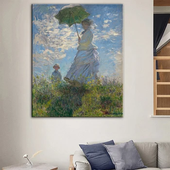 Ženska Z Suncobran Platno Umetniške Slike, Ki Jih Claude Monet Impresionizem Wall Art Platno Tiskanje Reprodukcij Za Domačo Steno Dekor