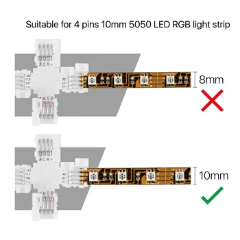 LED Trak Navzkrižno Priključek 3-Pakiranje 10mm X-Oblikovan 4Pin RGB Priključek SMD5050 Luči LED Trakovi DIY Pribor