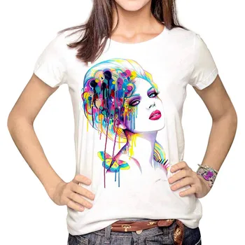 LUSLOS Konj Oljna slika Loose majica s kratkimi rokavi Ženske Ženski Tshirt 2020 Nove Modne Poletne Kratek Rokav T Shirt Priložnostne Beli Vrhovi Femme