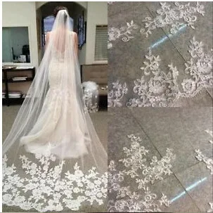 Moda je Ena plast 3 metrske Poročni veil 2021 Čipke Appliques Vestido de noiva Brautschleier Poročni Veil veu de noiva longo